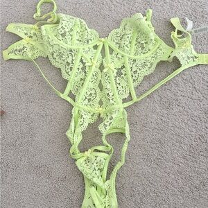 Victoria's Secret Neon Lime Lace Strappy Bodysuit